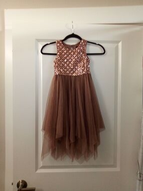 Girls Rose Gold Sequin Bodice Brown Tulle Party Dress Size 5T By lilt